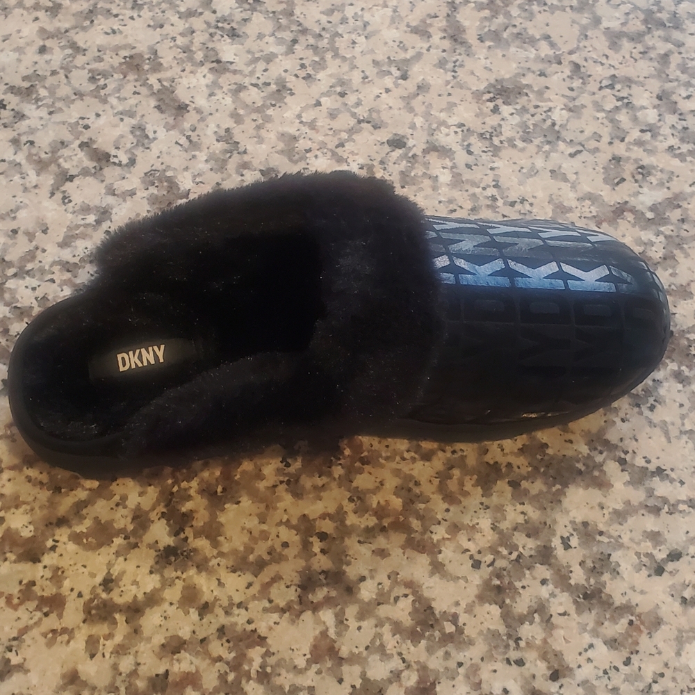 DKNY Black and Blue Fur-Lined Slip-On